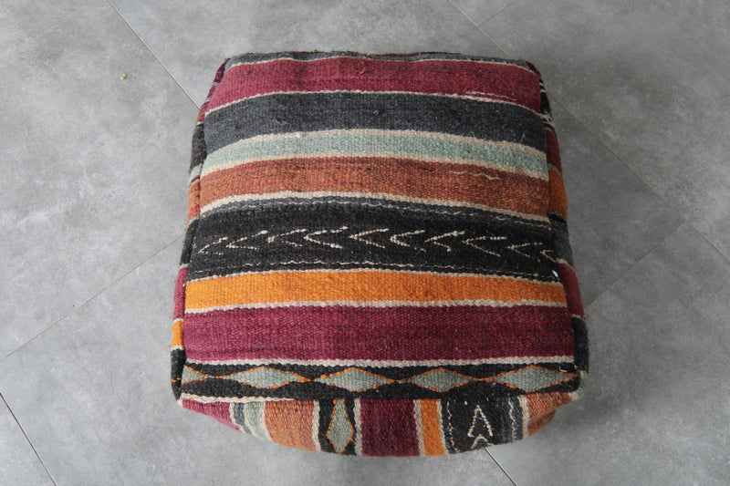 Pair of Moroccan Kilim Poufs - Handwoven Wool Floor Cushions - kilim poufs