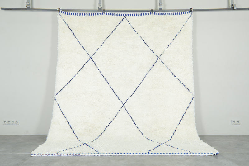 Moroccan beni ouraion rug with Blue diamond lattice - Custom rug