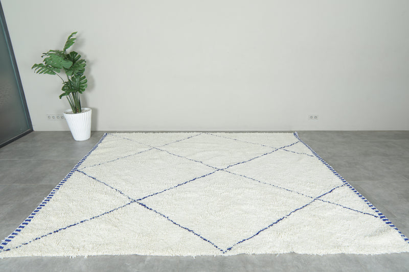 Moroccan beni ouraion rug with Blue diamond lattice - Custom rug