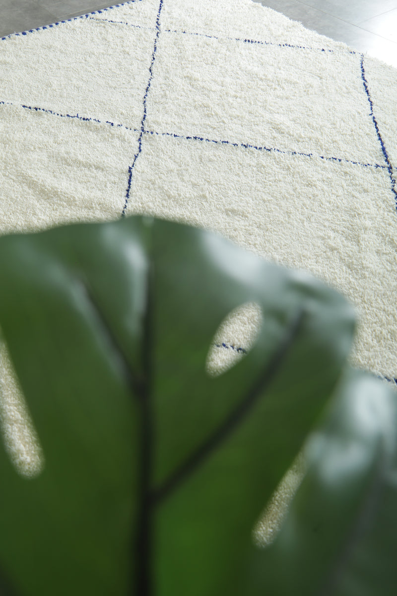 Moroccan beni ouraion rug with Blue diamond lattice - Custom rug