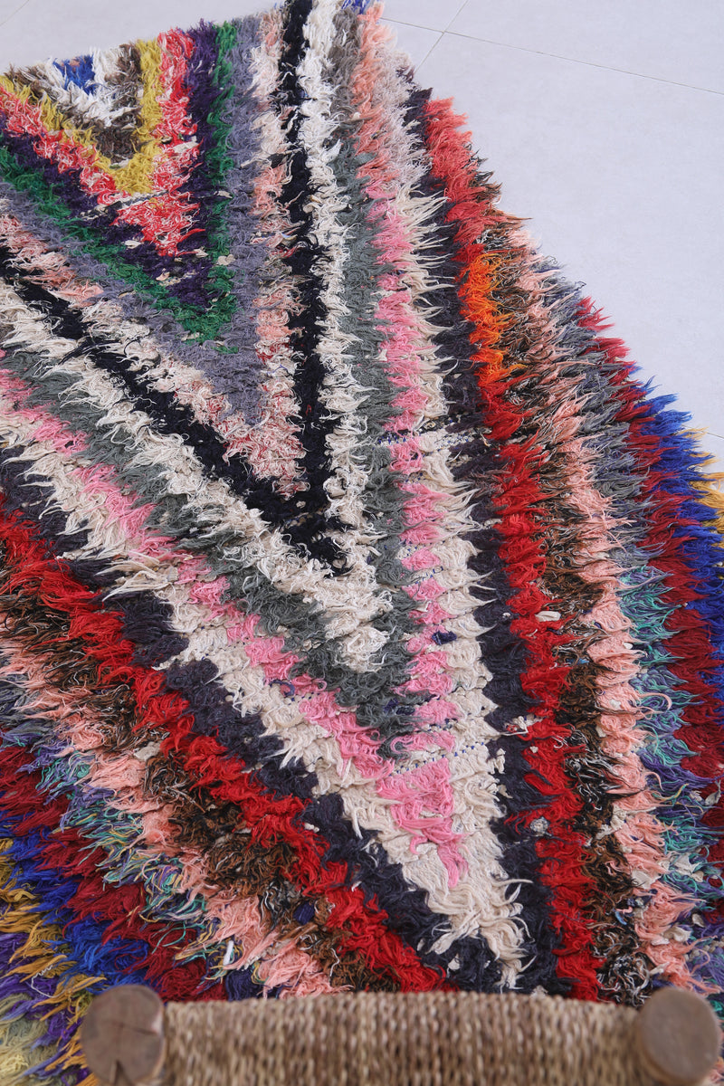 Moroccan Berber Rug - 2.5 X 5.7 ft Vibrant Handmade Carpet - Boucherouite Rugs