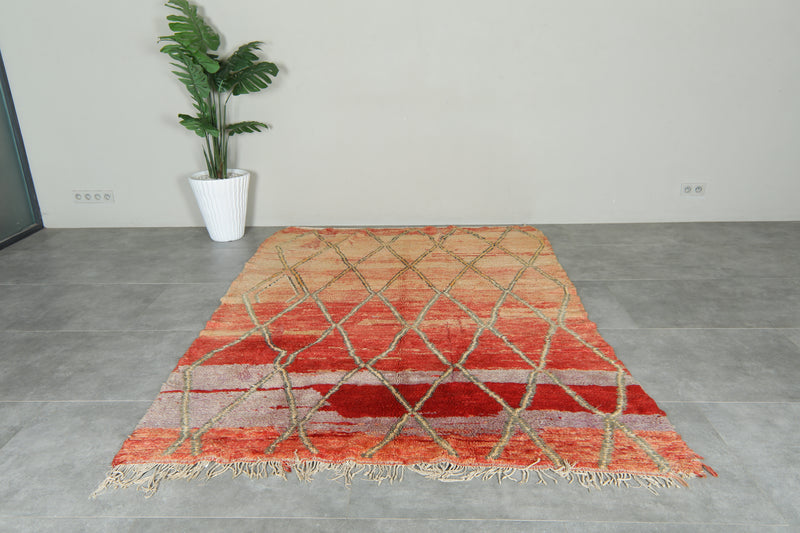 Orange & Red Moroccan carpet - 5.9 ft x 8.4 ft - Wool geometric rug - Moroccan Rug