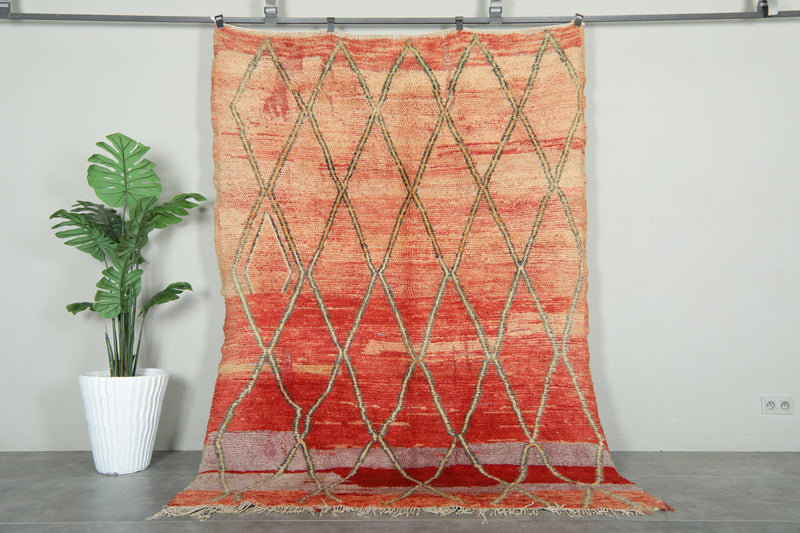 Orange & Red Moroccan carpet - 5.9 ft x 8.4 ft - Wool geometric rug - Moroccan Rug