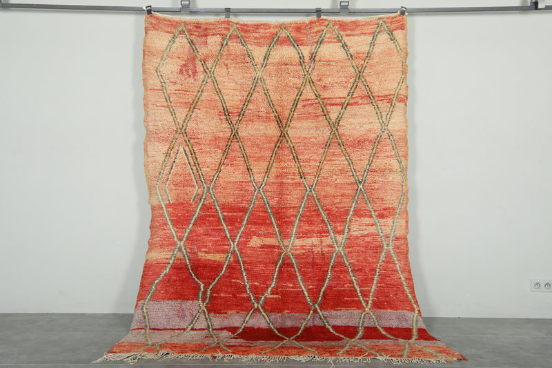 Orange & Red Moroccan carpet - 5.9 ft x 8.4 ft - Wool geometric rug - Moroccan Rug