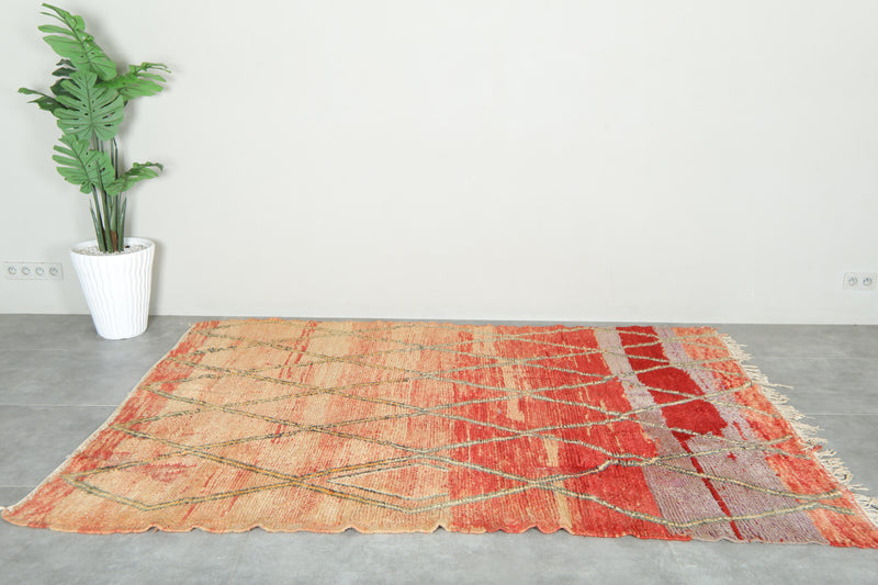 Orange & Red Moroccan carpet - 5.9 ft x 8.4 ft - Wool geometric rug - Moroccan Rug