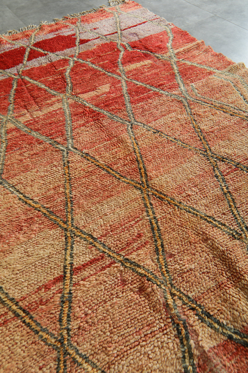 Orange & Red Moroccan carpet - 5.9 ft x 8.4 ft - Wool geometric rug - Moroccan Rug