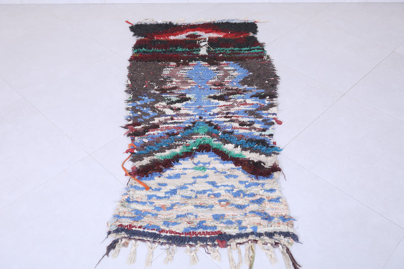 Moroccan Berber Rug - 2.6 X 5.5 ft Unique Artistic Design - Boucherouite Rugs