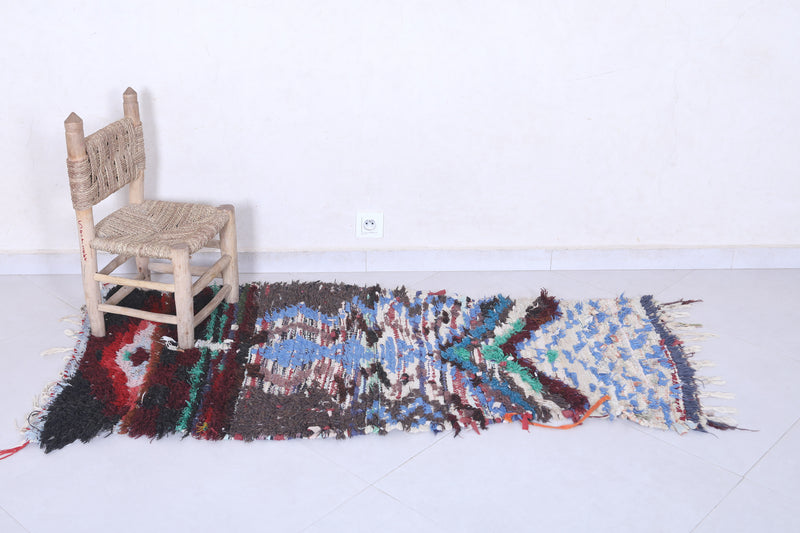 Moroccan Berber Rug - 2.6 X 5.5 ft Unique Artistic Design - Boucherouite Rugs