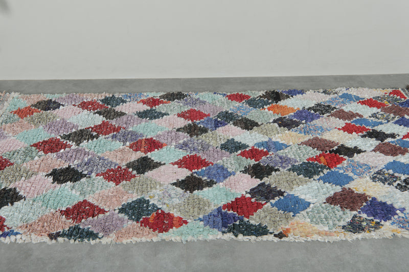 Pastel Diamond Moroccan Boucherouite Rug – 3.7 ft x 8.2 ft - Boucherouite Rugs