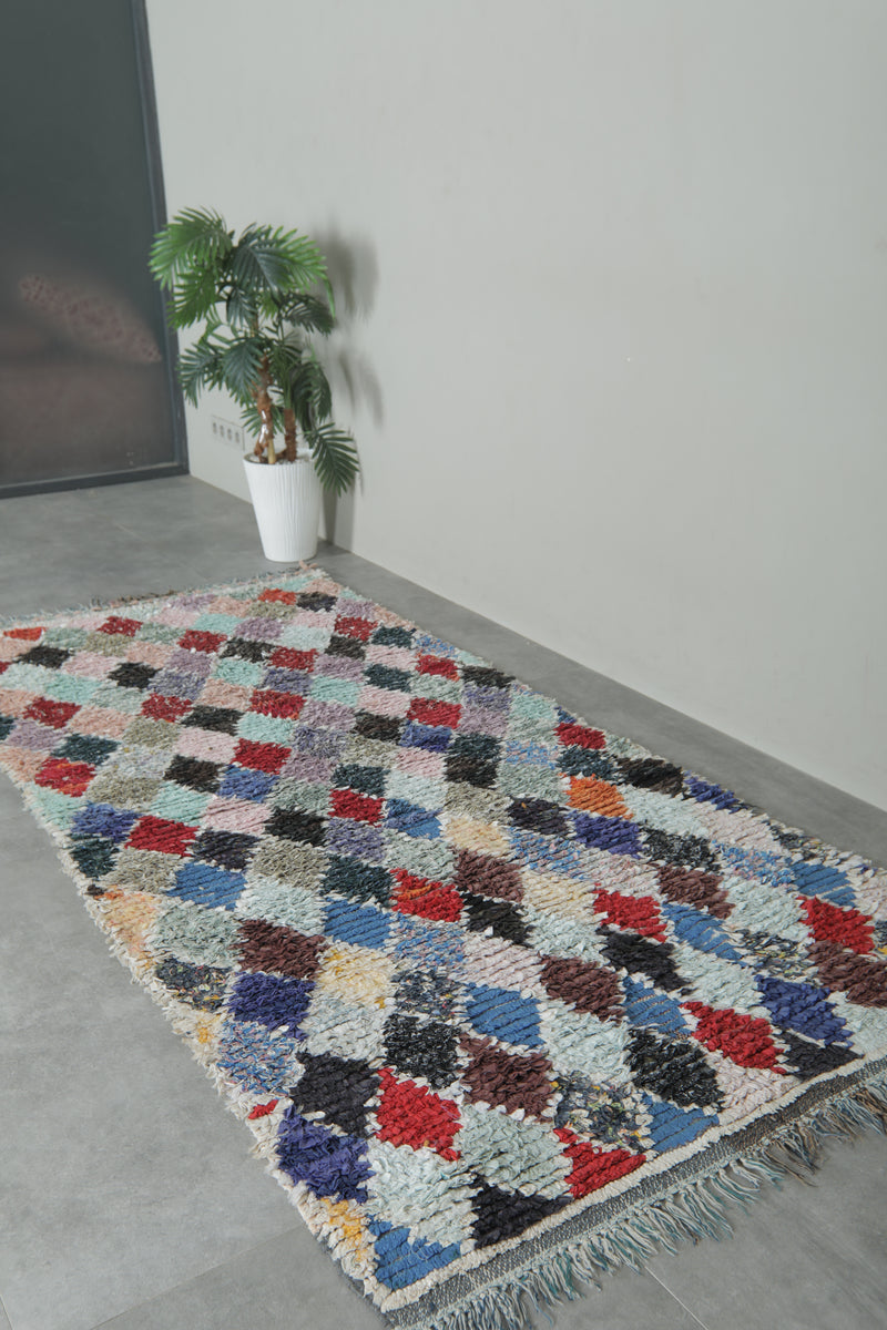 Pastel Diamond Moroccan Boucherouite Rug – 3.7 ft x 8.2 ft - Boucherouite Rugs