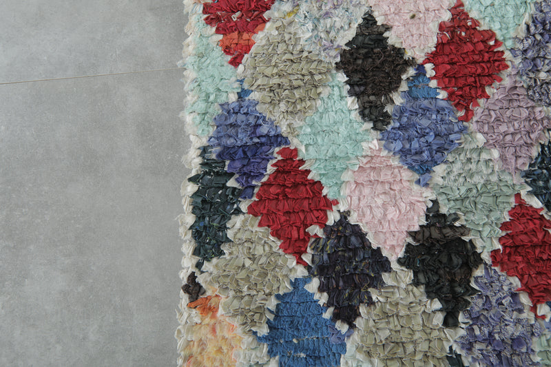 Pastel Diamond Moroccan Boucherouite Rug – 3.7 ft x 8.2 ft - Boucherouite Rugs