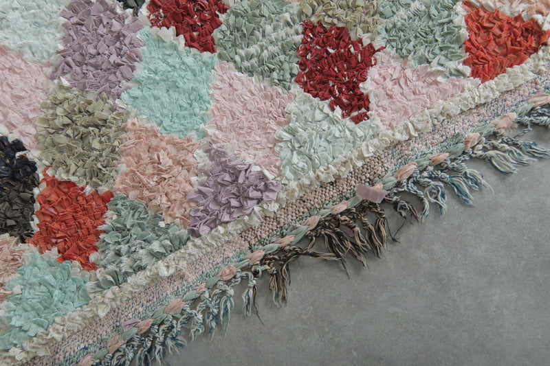 Pastel Diamond Moroccan Boucherouite Rug – 3.7 ft x 8.2 ft - Boucherouite Rugs