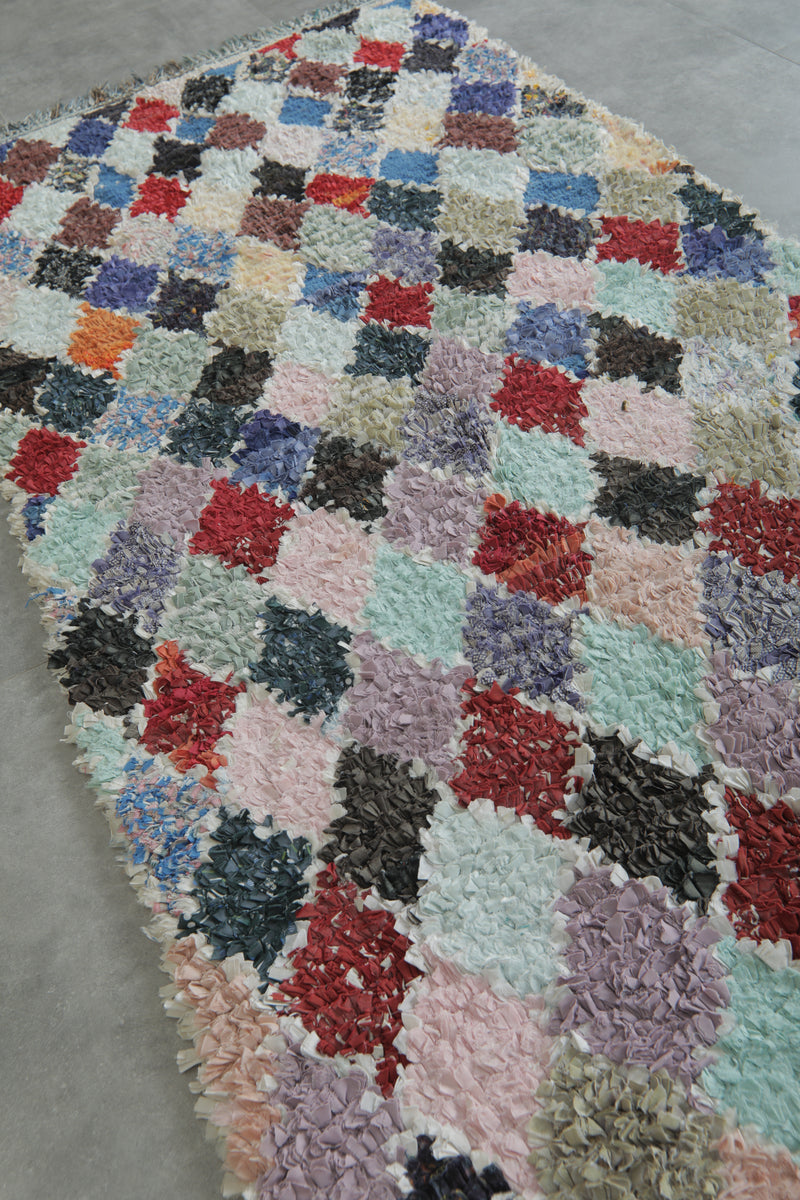 Pastel Diamond Moroccan Boucherouite Rug – 3.7 ft x 8.2 ft - Boucherouite Rugs