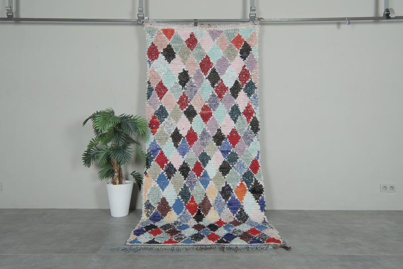Pastel Diamond Moroccan Boucherouite Rug – 3.7 ft x 8.2 ft - Boucherouite Rugs