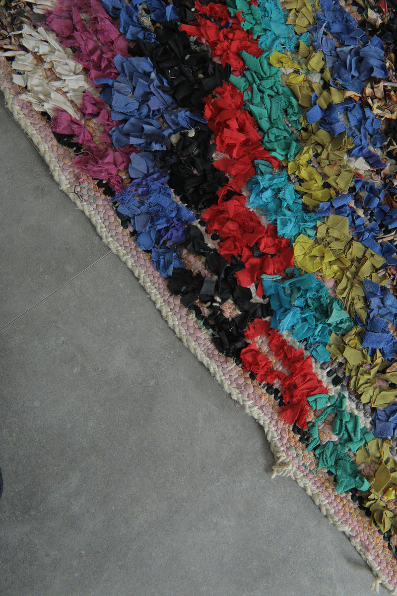 Diagonal Stripe Vintage Boucherouite Rug – 3 ft x 9.6 ft