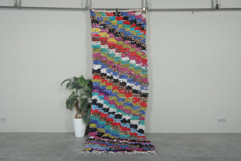 Diagonal Stripe Vintage Boucherouite Rug – 3 ft x 9.6 ft