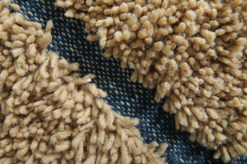 Handmade beige Moroccan rug with blue lines – Custom carpet