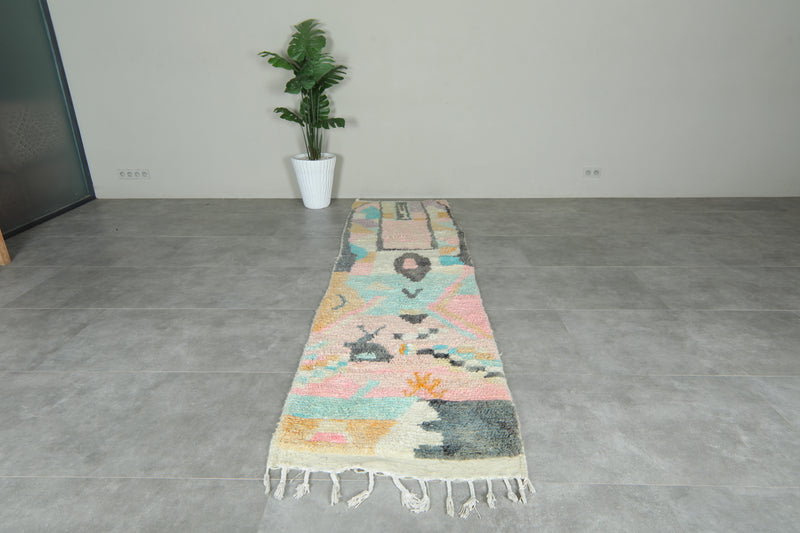 Moroccan runner rug - Pastel geometric beni ourain style - 2.8 ft x 10.9 ft