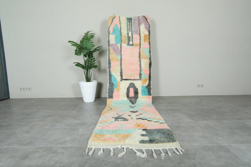 Moroccan runner rug - Pastel geometric beni ourain style - 2.8 ft x 10.9 ft