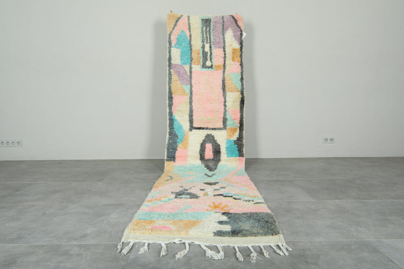 Moroccan runner rug - Pastel geometric beni ourain style - 2.8 ft x 10.9 ft