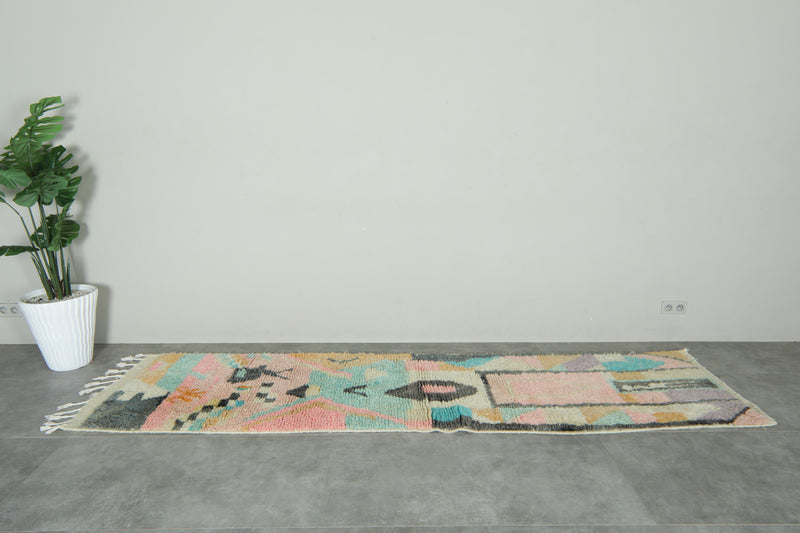 Moroccan runner rug - Pastel geometric beni ourain style - 2.8 ft x 10.9 ft