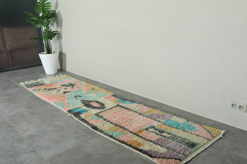 Moroccan runner rug - Pastel geometric beni ourain style - 2.8 ft x 10.9 ft