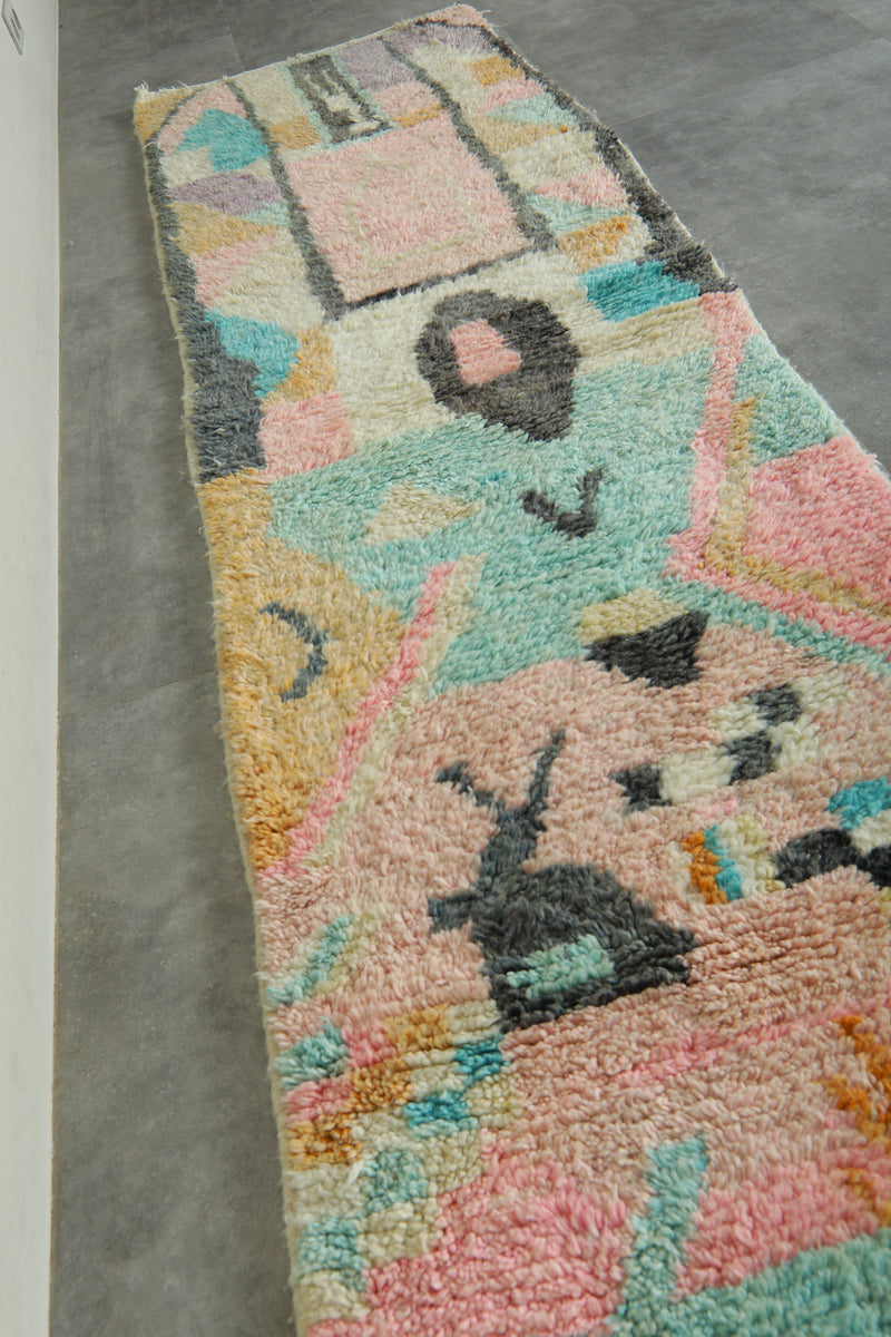 Moroccan runner rug - Pastel geometric beni ourain style - 2.8 ft x 10.9 ft