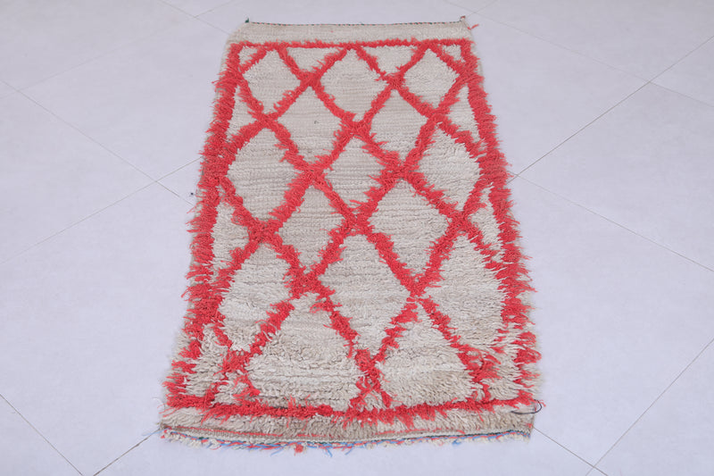 Moroccan Berber Rug with Red Diamond Pattern - 2.3 x 5 Feet - Boucherouite Rugs
