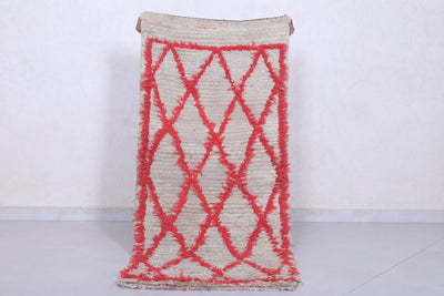 Moroccan Berber Rug with Red Diamond Pattern - 2.3 x 5 Feet - Boucherouite Rugs