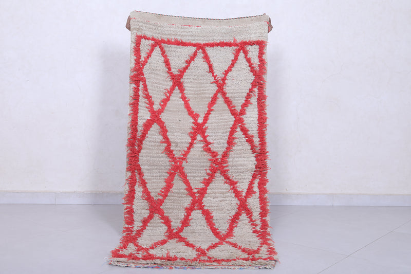 Moroccan Berber Rug with Red Diamond Pattern - 2.3 x 5 Feet - Boucherouite Rugs