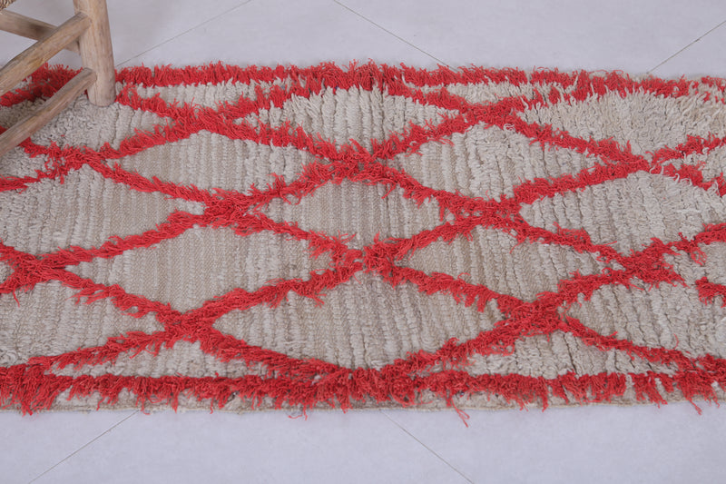 Moroccan Berber Rug with Red Diamond Pattern - 2.3 x 5 Feet - Boucherouite Rugs