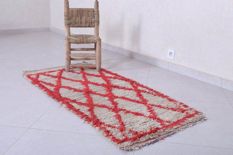 Moroccan Berber Rug with Red Diamond Pattern - 2.3 x 5 Feet - Boucherouite Rugs