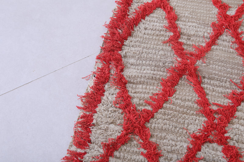 Moroccan Berber Rug with Red Diamond Pattern - 2.3 x 5 Feet - Boucherouite Rugs