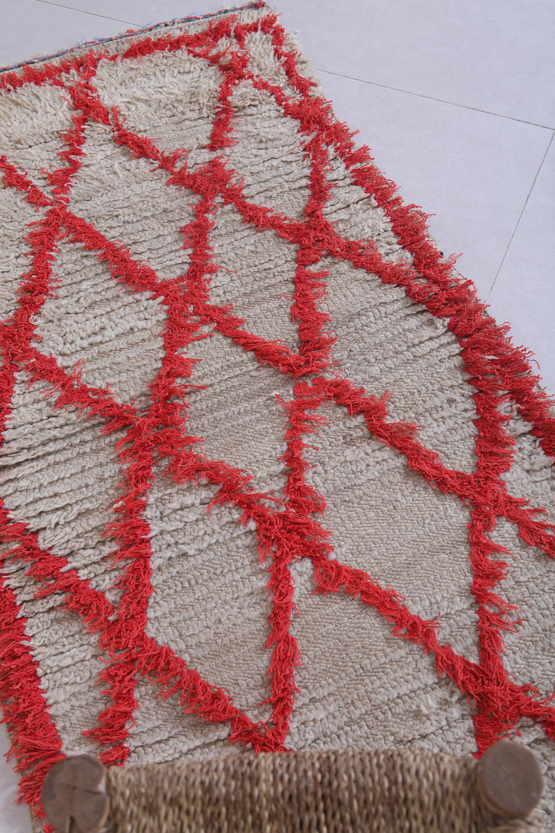 Moroccan Berber Rug with Red Diamond Pattern - 2.3 x 5 Feet - Boucherouite Rugs