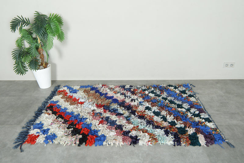 Authentic Moroccan boucherouite rug - Handcrafted shaggy textile - 3.7 ft x 6.2 ft