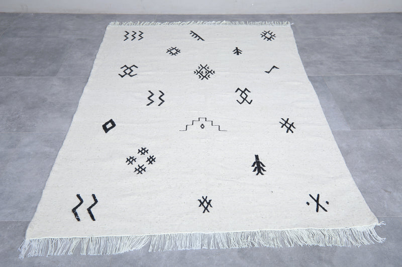 Moroccan Rug - Minimalist Black Symbols 4.8 x 6.9 ft | Handwoven Wool