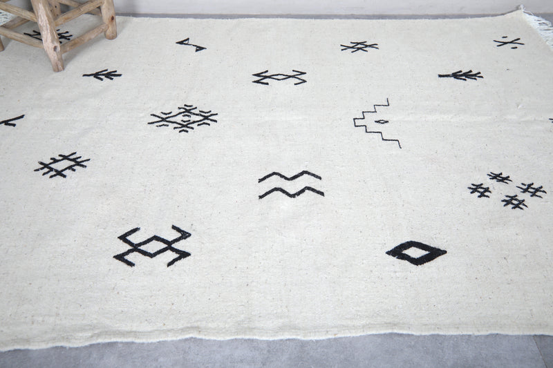 Moroccan Rug - Minimalist Black Symbols 4.8 x 6.9 ft | Handwoven Wool