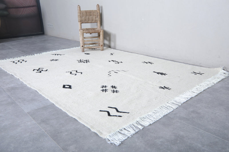 Moroccan Rug - Minimalist Black Symbols 4.8 x 6.9 ft | Handwoven Wool