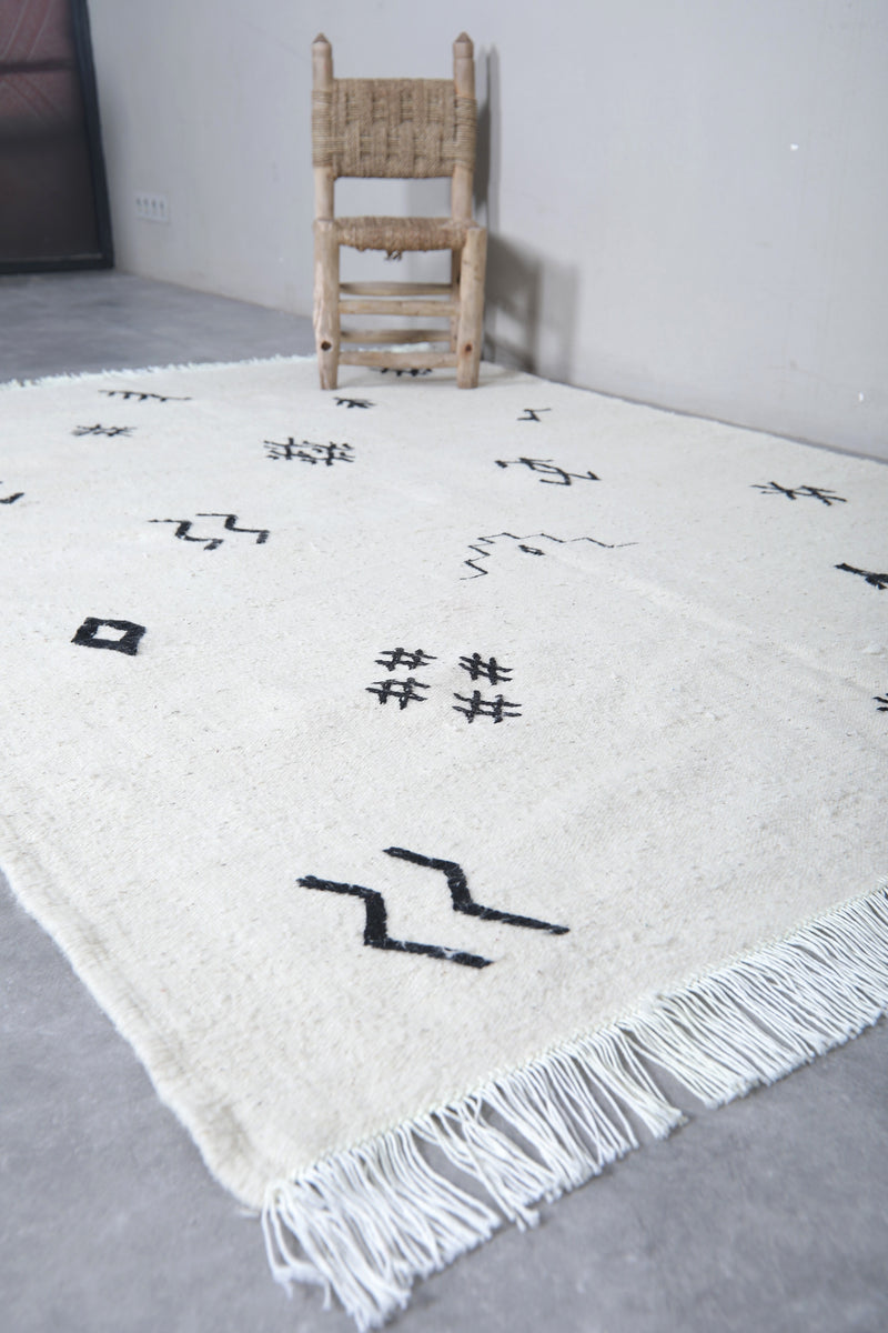Moroccan Rug - Minimalist Black Symbols 4.8 x 6.9 ft | Handwoven Wool