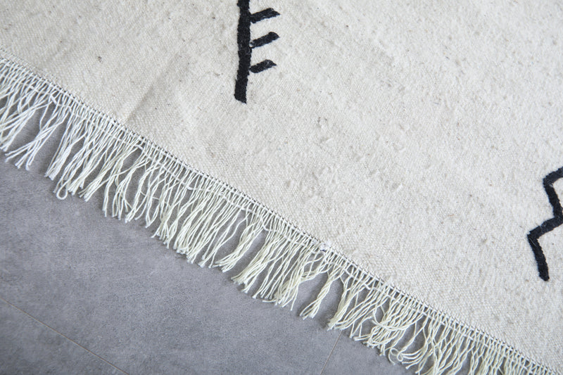 Moroccan Rug - Minimalist Black Symbols 4.8 x 6.9 ft | Handwoven Wool