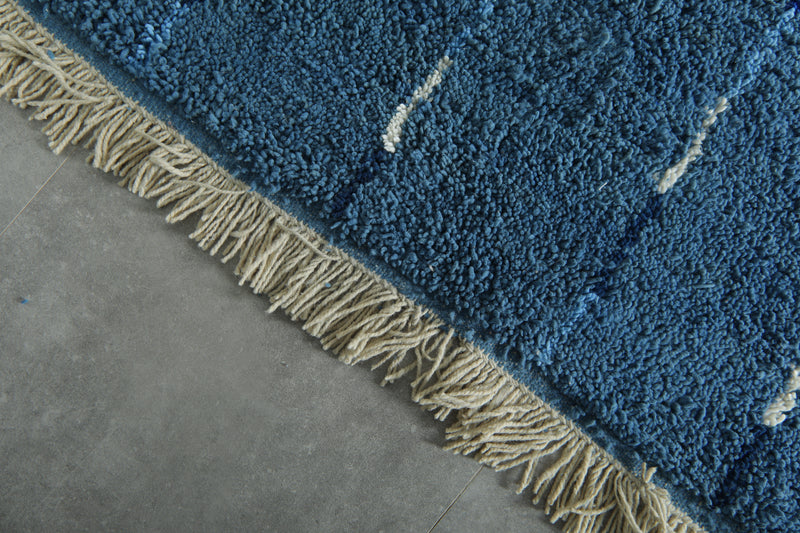 Blue Moroccan runner rug with blue and white striped - 4.9 ft x 18.2 ft