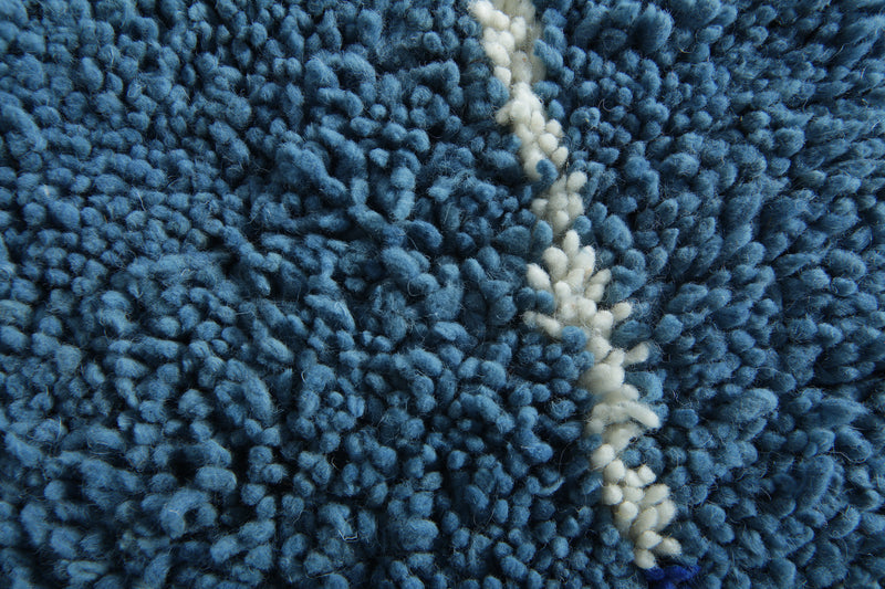 Blue Moroccan runner rug with blue and white striped - 4.9 ft x 18.2 ft