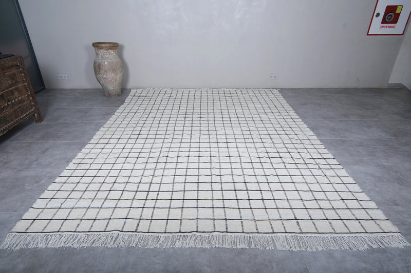 Moroccan Rug - Large White Grid Pattern 9.3 x 12 ft | Handwoven Berber Carpet - Flat woven rugs