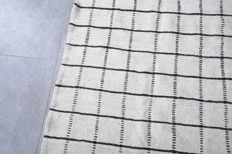 Moroccan Rug - Large White Grid Pattern 9.3 x 12 ft | Handwoven Berber Carpet - Flat woven rugs
