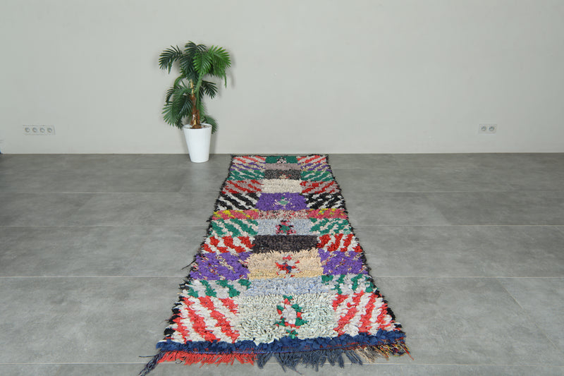 Handmade Moroccan boucherouite runner rug - 2.7 ft x 9 ft