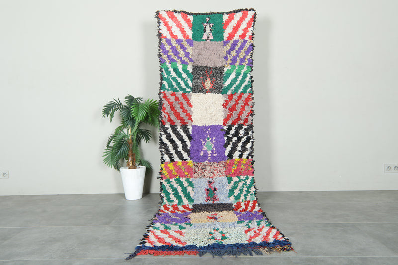 Handmade Moroccan boucherouite runner rug - 2.7 ft x 9 ft