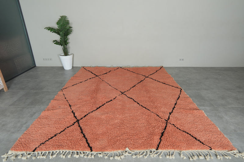 Peach Moroccan beni ourain rug with black diamond pattern - 8.5 ft x 10 ft