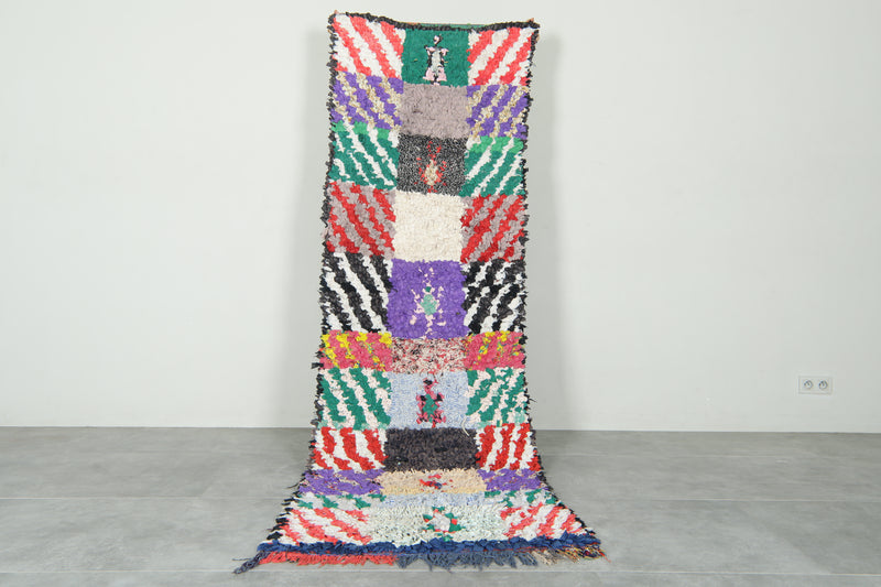 Handmade Moroccan boucherouite runner rug - 2.7 ft x 9 ft