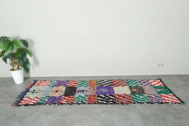 Handmade Moroccan boucherouite runner rug - 2.7 ft x 9 ft