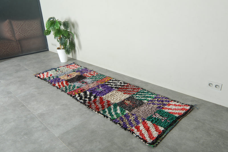 Handmade Moroccan boucherouite runner rug - 2.7 ft x 9 ft
